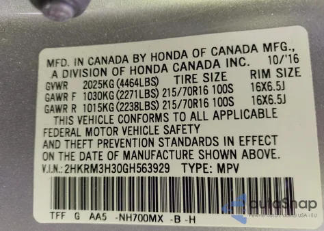 2016 Honda Cr-V Lx from USA, damaged, VIN 2HKRM3H30GH563929